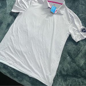 Scales Mens Golf Shirt Size Large US AM Tour Embroidered White & Pink